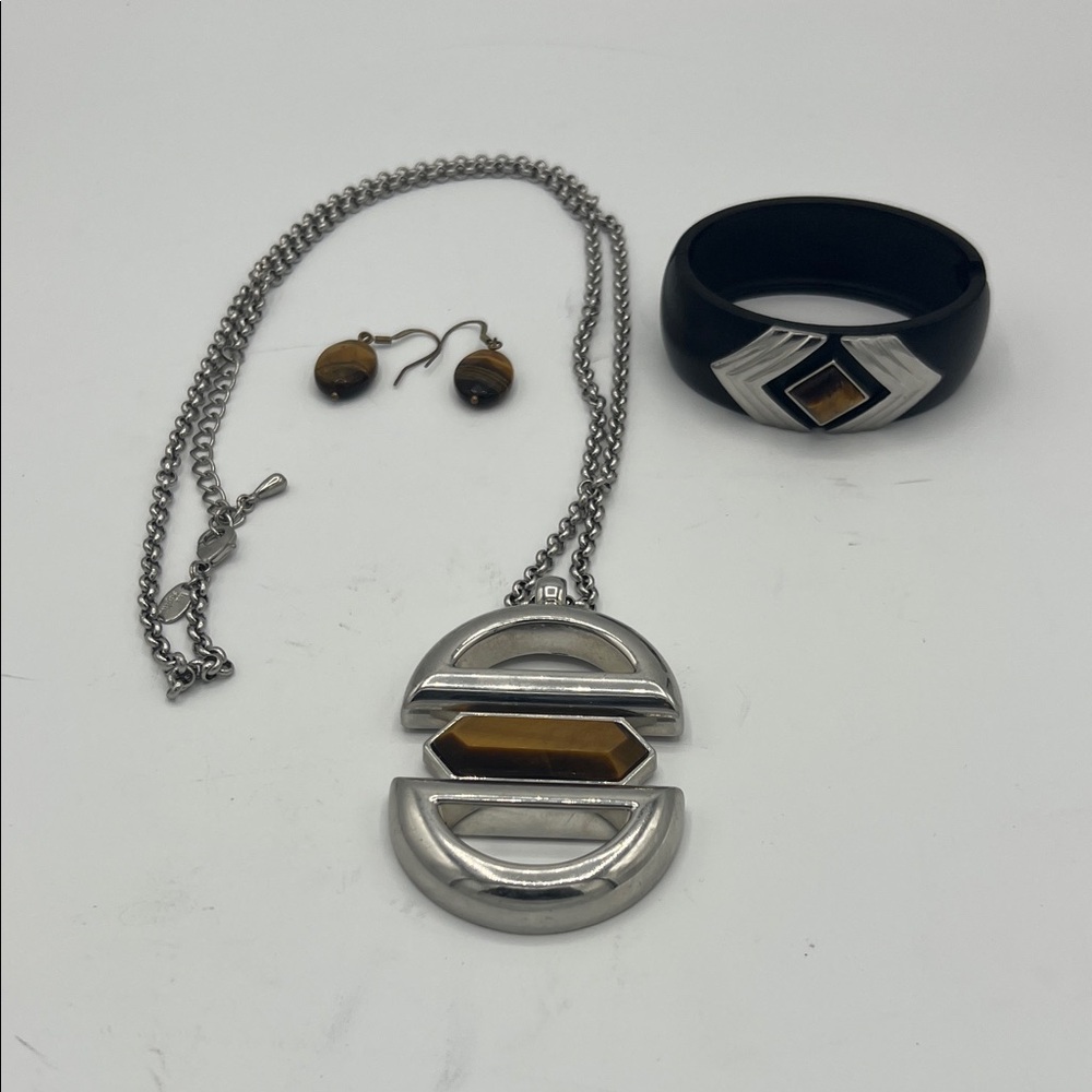 LIA SOPHIA Silver and Black Jewelry Set with Amber Accents